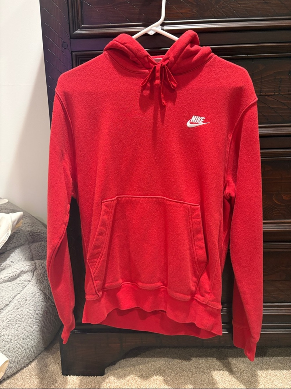 Nike Red Men's Fleece Hoodie with White Logo